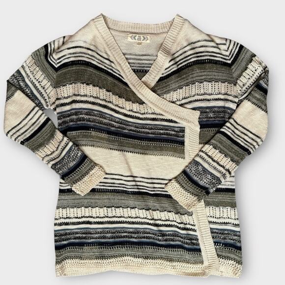 PINK ROSE GREEN AND CREAM LONG LINE KNIT CARDIGAN SWEATER CREAM OLIVE LARGE - Picture 2 of 9